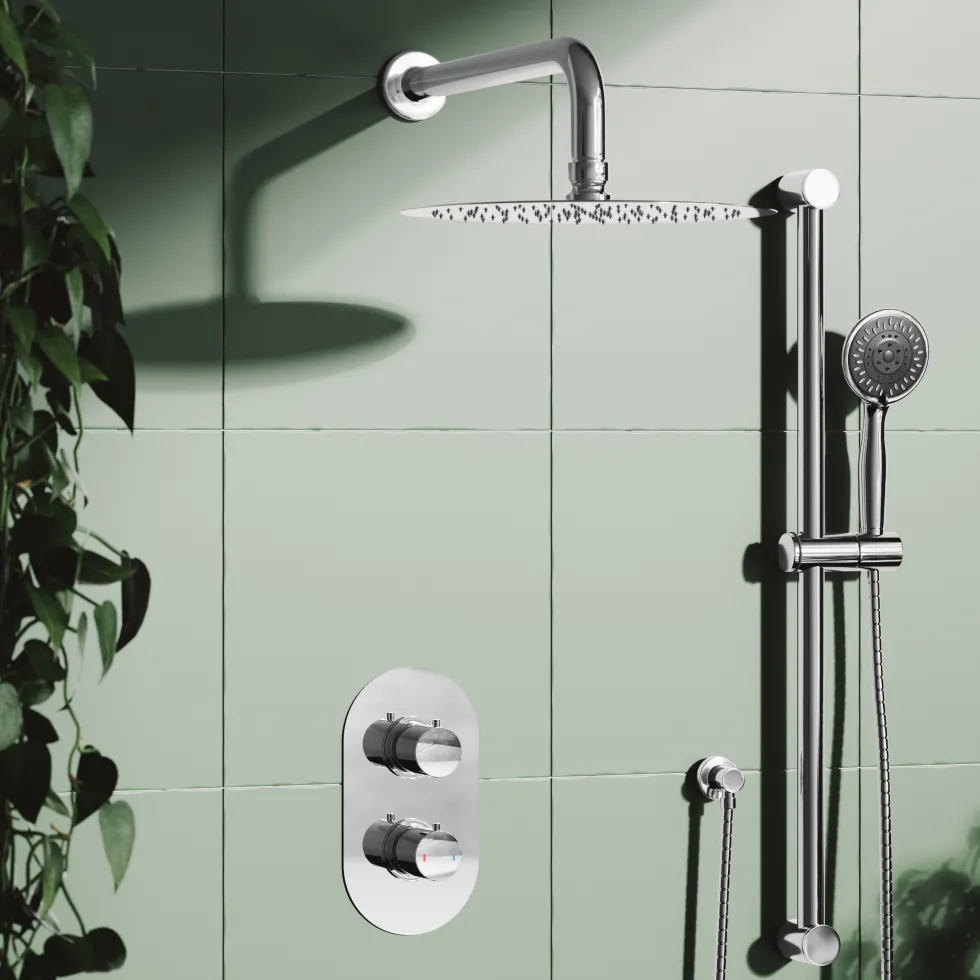 Orla Concealed Shower Valve, Fixed Head & Slide Rail Kit