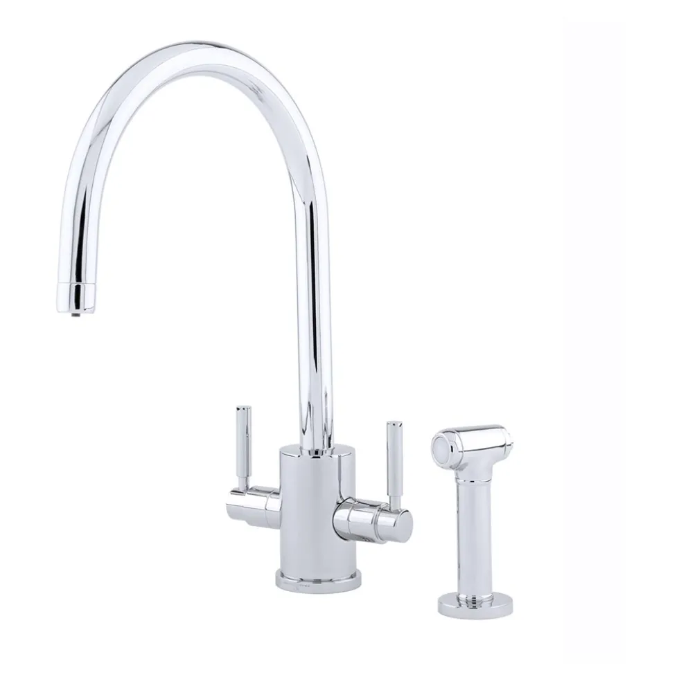 Perrin & Rowe Juliet Twin Lever 'C' Spout Sink Mixer with Rinse
