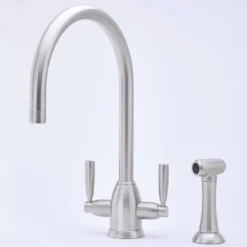 Perrin & Rowe Langbourn Twin Lever Swivel 'C' Spout Sink Mixer with Rinse