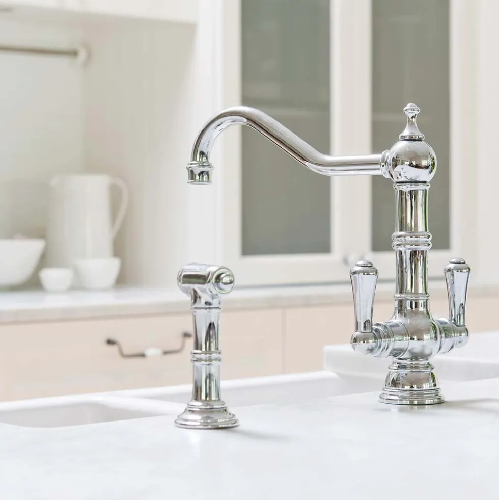 Perrin & Rowe Provence Twin Lever Mono Sink Mixer with Pull-Out Rinse