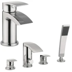 Proflow Tiera Basin Mixer with Clicker Waste & 4 Hole Bath Shower Mixer Value Pack