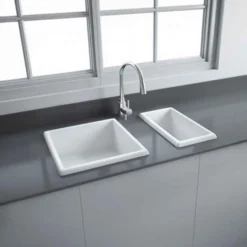 RAK Gourmet White Ceramic Rectangular 0.5 Bowl Kitchen Sink & Waste Kit - 250mm x 475mm