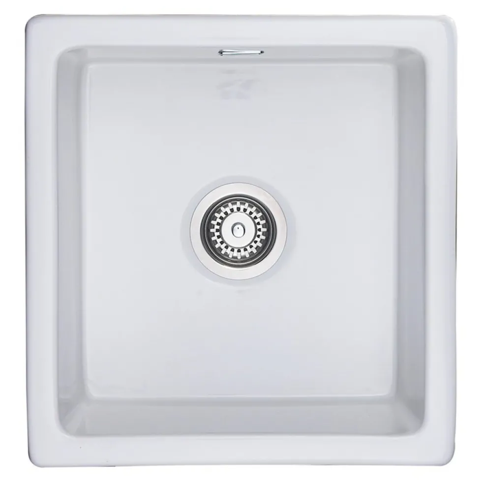 RAK Square Inset or Undermount White Ceramic Kitchen Sink & Waste - 450mm x 475mm