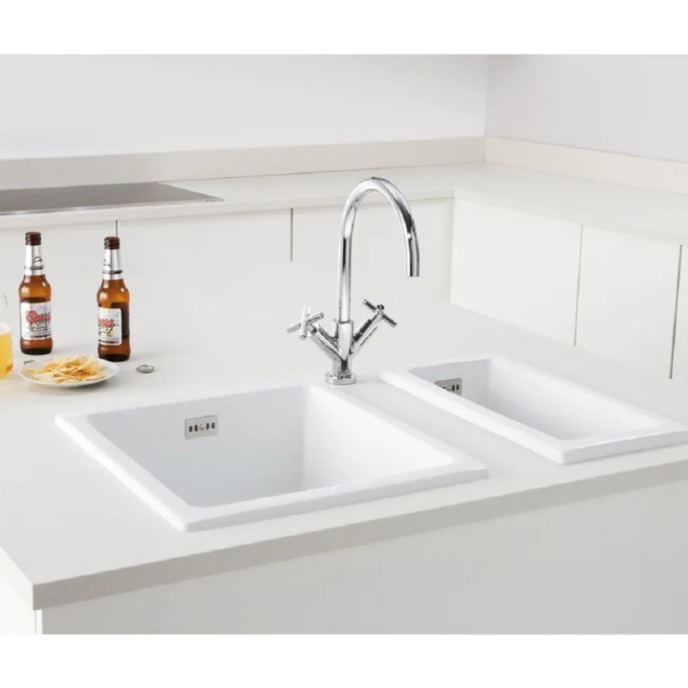 RAK Square Inset or Undermount White Ceramic Kitchen Sink & Waste - 450mm x 475mm