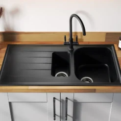 Rangemaster Amethyst Igneous Granite 1.5 Bowl Kitchen Sink with Reversible Drainer & Waste Kit - 1000 x 500mm