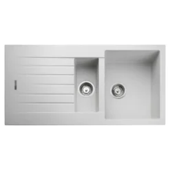 Rangemaster Andesite 1.5 Bowl Granite Crystal White Sink & Waste Kit with Reversible Drainer - 1000 x 500mm