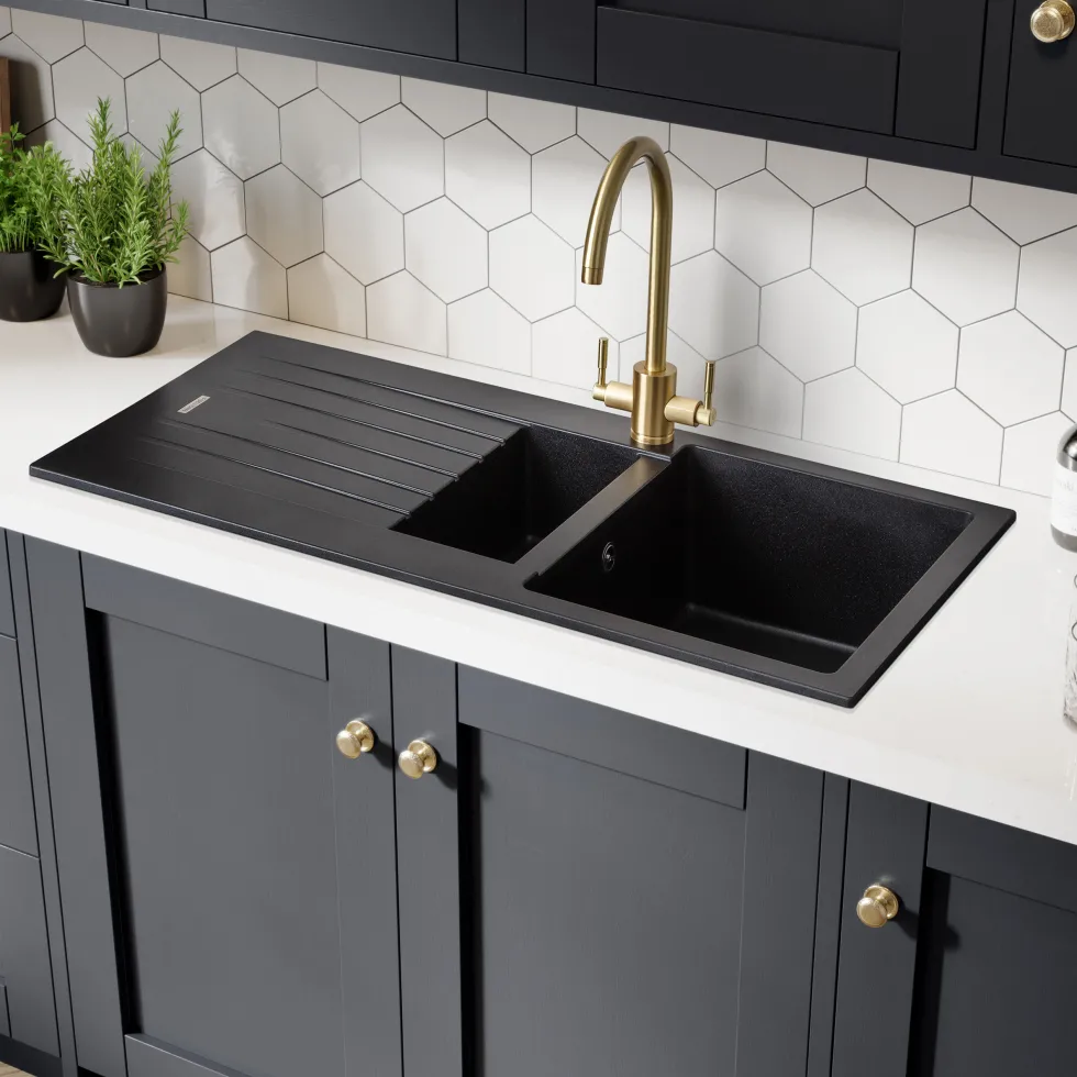 Rangemaster Andesite 1.5 Bowl Granite Igneous Ash Sink & Waste Kit with Reversible Drainer - 1000 x 500mm