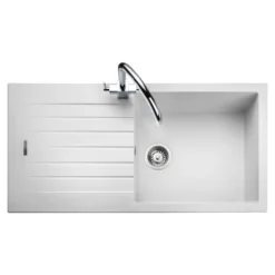 Rangemaster Andesite Large 1 Bowl Granite Crystal White Sink & Waste Kit with Reversible Drainer - 1000 x 500mm