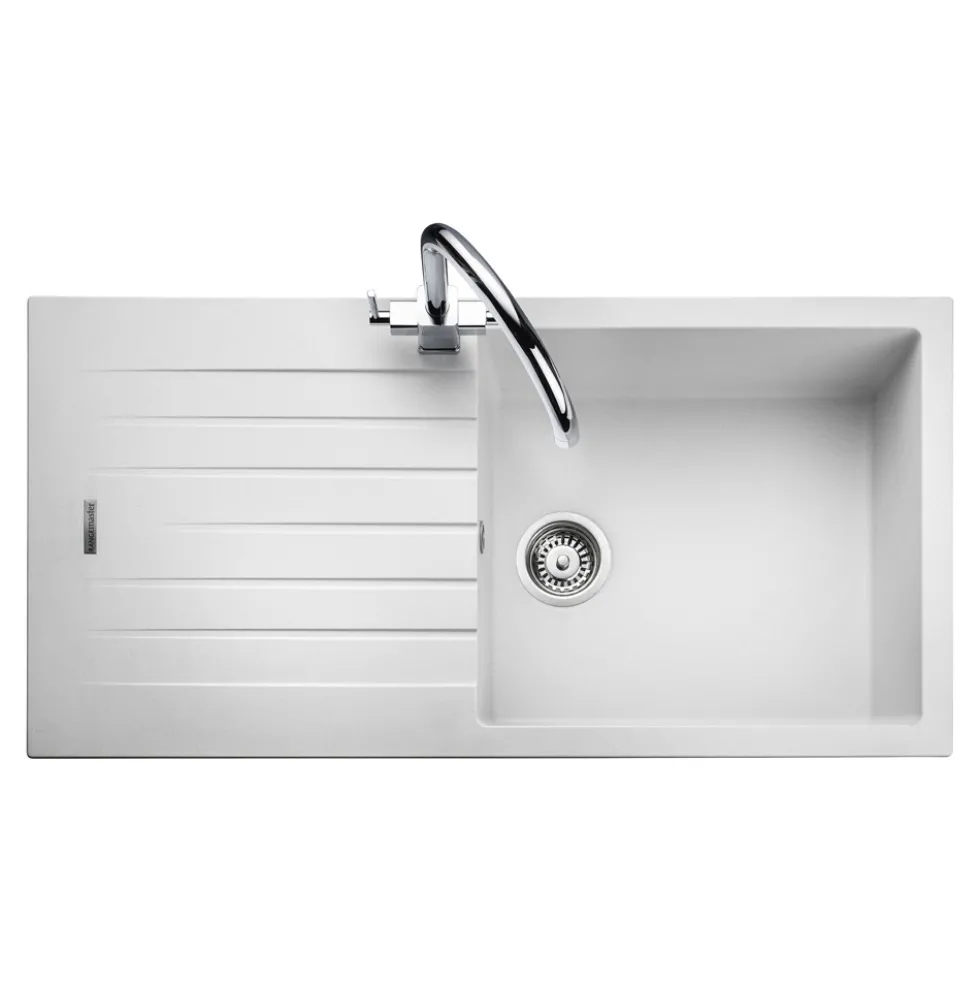 Rangemaster Andesite Large 1 Bowl Granite Crystal White Sink & Waste Kit with Reversible Drainer - 1000 x 500mm