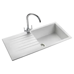 Rangemaster Andesite Large 1 Bowl Granite Crystal White Sink & Waste Kit with Reversible Drainer - 1000 x 500mm