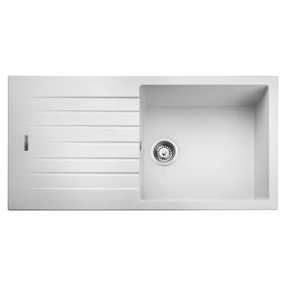 Rangemaster Andesite Large 1 Bowl Granite Crystal White Sink & Waste Kit with Reversible Drainer - 1000 x 500mm