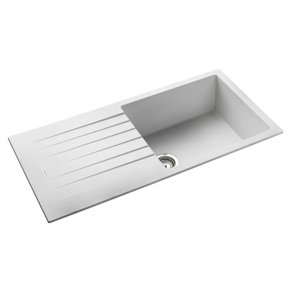 Rangemaster Andesite Large 1 Bowl Granite Crystal White Sink & Waste Kit with Reversible Drainer - 1000 x 500mm