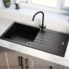 Rangemaster Andesite Large 1 Bowl Granite Igneous Ash Sink & Waste Kit with Reversible Drainer - 1000 x 500mm