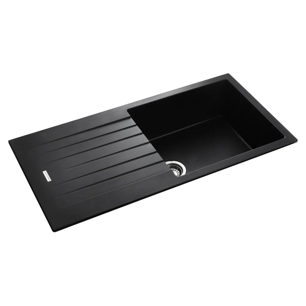 Rangemaster Andesite Large 1 Bowl Granite Igneous Ash Sink & Waste Kit with Reversible Drainer - 1000 x 500mm