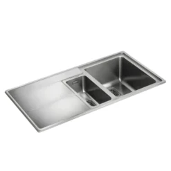 Rangemaster Arlington 1.5 Bowl Brushed Stainless Steel Sink & Waste Kit with Left Hand Drainer - 985 x 508mm