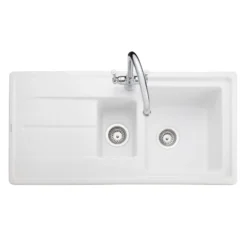 Rangemaster Arlington 1.5 Bowl White Fireclay Ceramic Sink & Waste Kit -Â 985 x 500mm