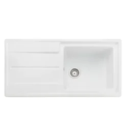 Rangemaster Arlington 1 Bowl White Fireclay Ceramic Sink & Waste Kit - Â 985 x 500mm