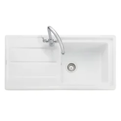 Rangemaster Arlington 1 Bowl White Fireclay Ceramic Sink & Waste Kit -  985 x 500mm