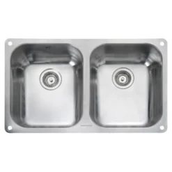 Rangemaster Atlantic Classic 2 Bowl Brushed Stainless Steel Undermount Sink & Waste Kit - 787 x 472mm