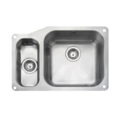 Rangemaster Atlantic Classic 1.5 Bowl Stainless Steel Undermount Sink & Waste Kit with Left Hand Small Bowl - 671 x 460mm