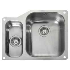 Rangemaster Atlantic Classic 1.5 Bowl Stainless Steel Undermount Sink & Waste Kit with Left Hand Small Bowl - 597 x 472mm