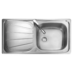Rangemaster Baltimore 1 Bowl Brushed Stainless Steel Sink & Waste Kit with Reversible Drainer - 950 x 508mm