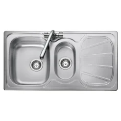 Rangemaster Baltimore 1.5 Bowl Brushed Stainless Steel Sink & Waste Kit with Reversible Drainer - 950 x 508mm