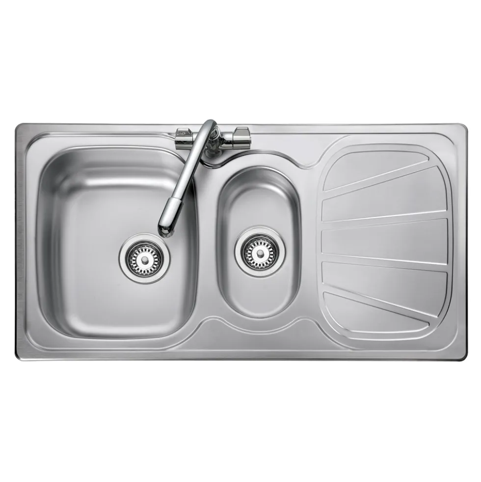 Rangemaster Baltimore 1.5 Bowl Brushed Stainless Steel Sink & Waste Kit with Reversible Drainer - 950 x 508mm