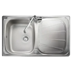 Rangemaster Baltimore Compact 1 Bowl Brushed Stainless Steel sink & Waste Kit with Reversible Drainer - 800 x 508mm