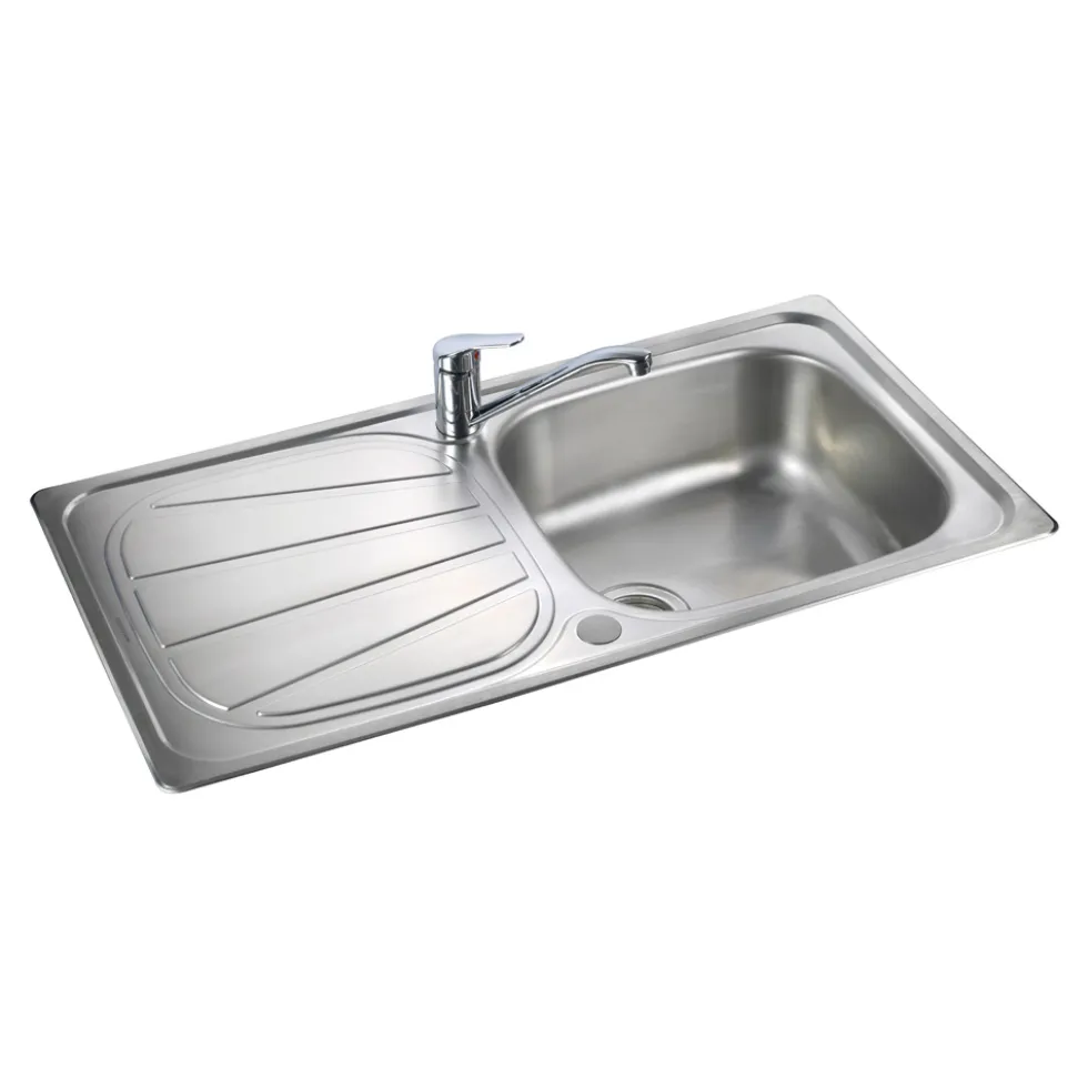 Rangemaster Baltimore Compact 1 Bowl Brushed Stainless Steel sink & Waste Kit with Reversible Drainer - 800 x 508mm