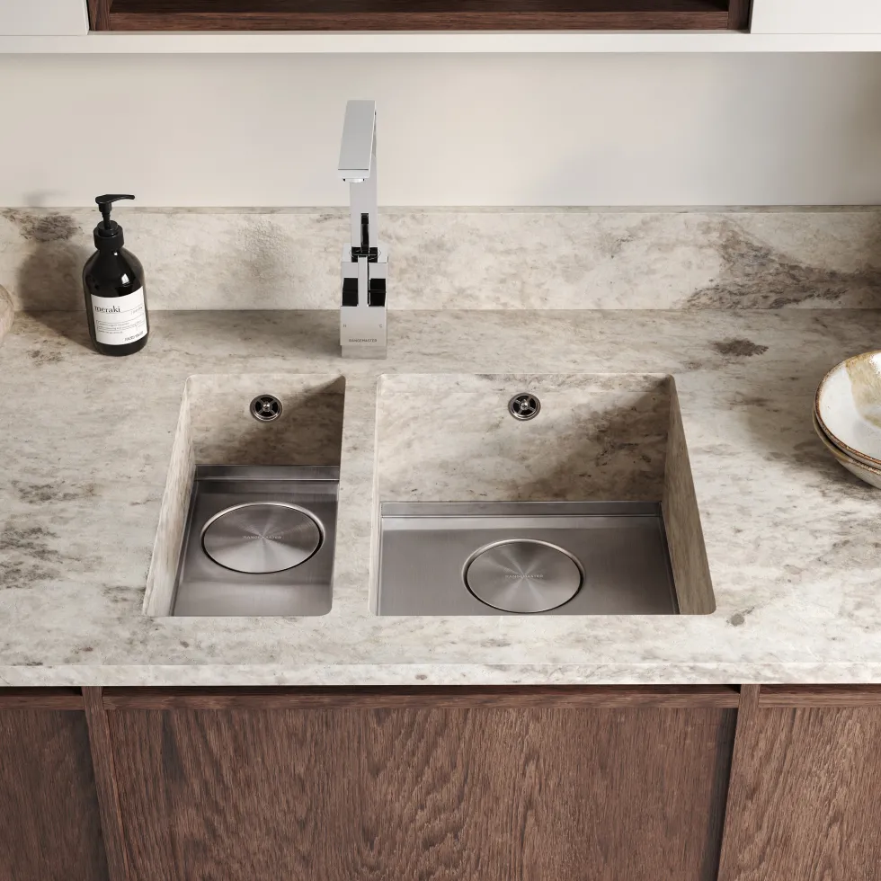 Rangemaster Baseline 1 Bowl Undermount Polished Stainless Steel Sink & Waste - 214 x 460mm