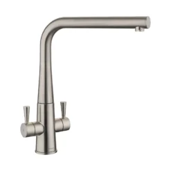 Rangemaster Conical Twin Lever Mono Kitchen Mixer Tap - Brushed Nickel