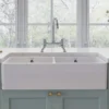 Rangemaster Double Belfast Large 2 Bowl White Ceramic Kitchen Sink & Waste Kit - 895 x 460mm