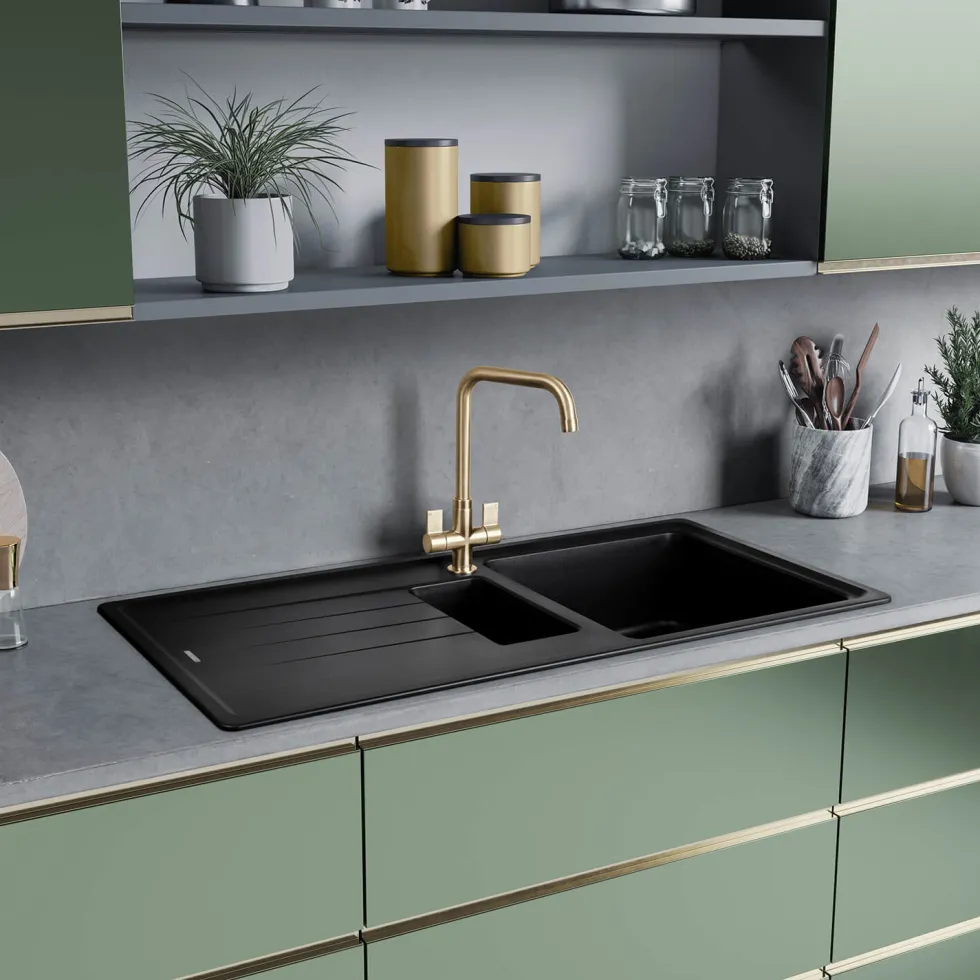 Rangemaster Elements 1.5 Bowl Igneous Granite Composite Kitchen Sink & Waste Kit - 1000 x 500mm
