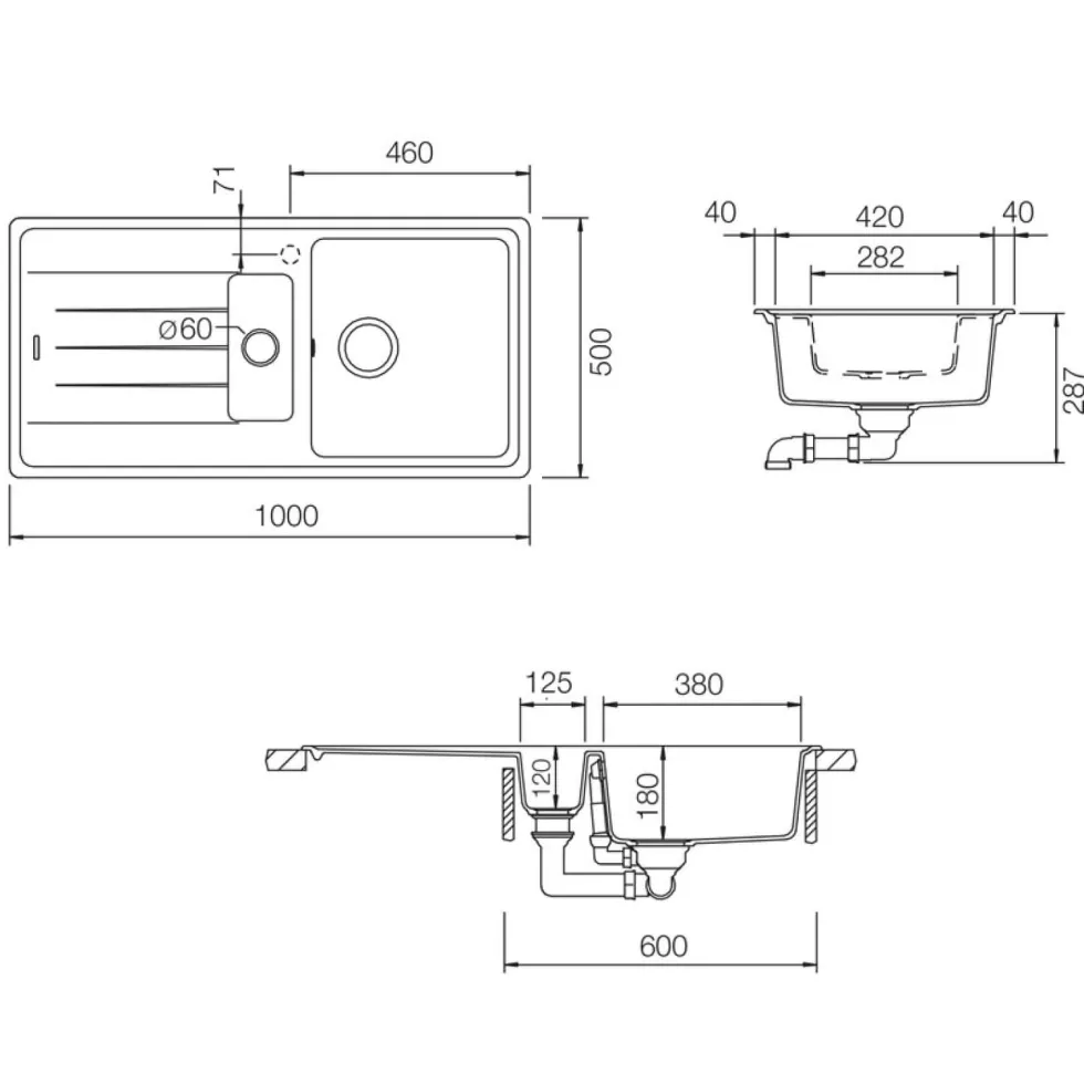 Rangemaster Elements 1.5 Bowl Igneous Granite Composite Kitchen Sink & Waste Kit - 1000 x 500mm