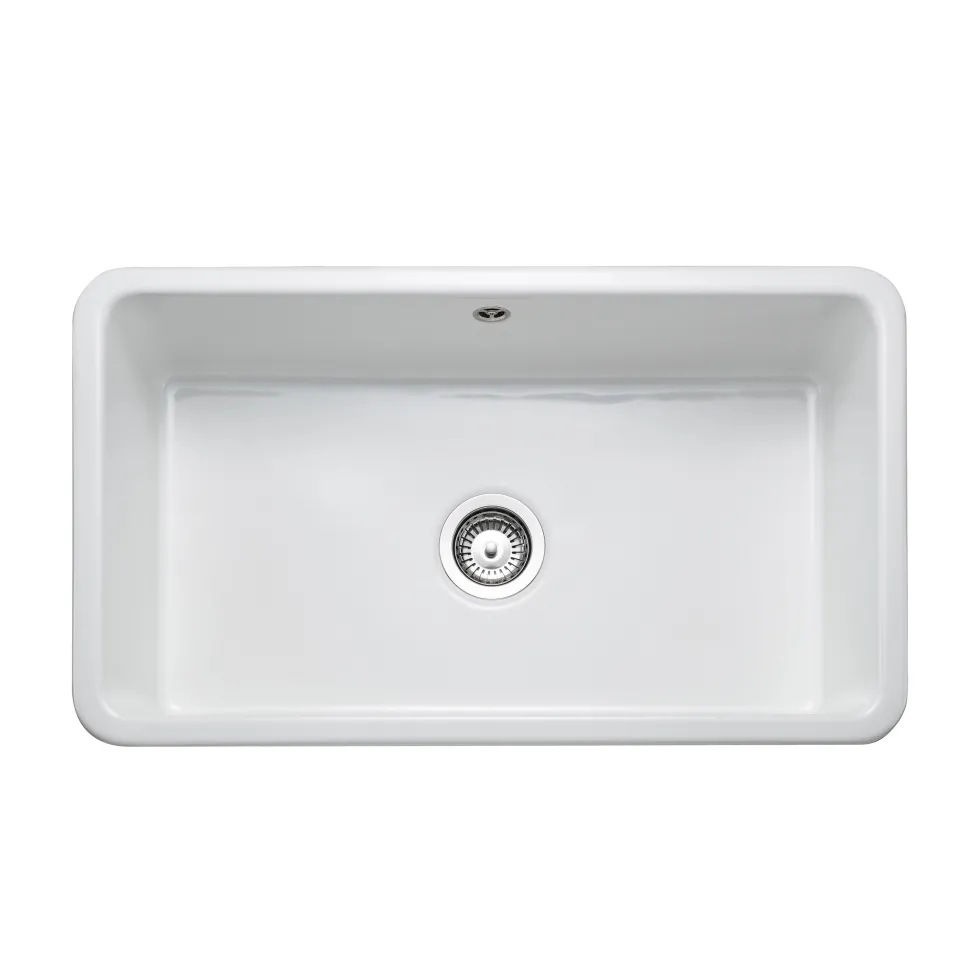 Rangemaster Farmhouse 1 Bowl White Fireclay Ceramic Belfast Sink & Waste Kit - 795 x 460mm