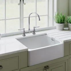 Rangemaster Farmhouse White Ceramic Belfast Sink & Waste Kit - 595 x 455mm