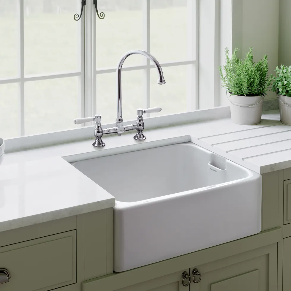 Rangemaster Farmhouse White Ceramic Belfast Sink & Waste Kit - 595 x 455mm