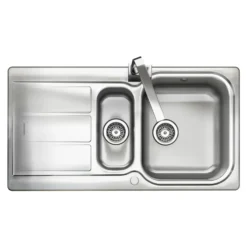 Rangemaster Glendale 1.5 Bowl Brushed Stainless Steel Sink & Waste Kit with Reversible Drainer - 950 x 508mm