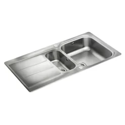 Rangemaster Glendale 1.5 Bowl Brushed Stainless Steel Sink & Waste Kit with Reversible Drainer - 950 x 508mm