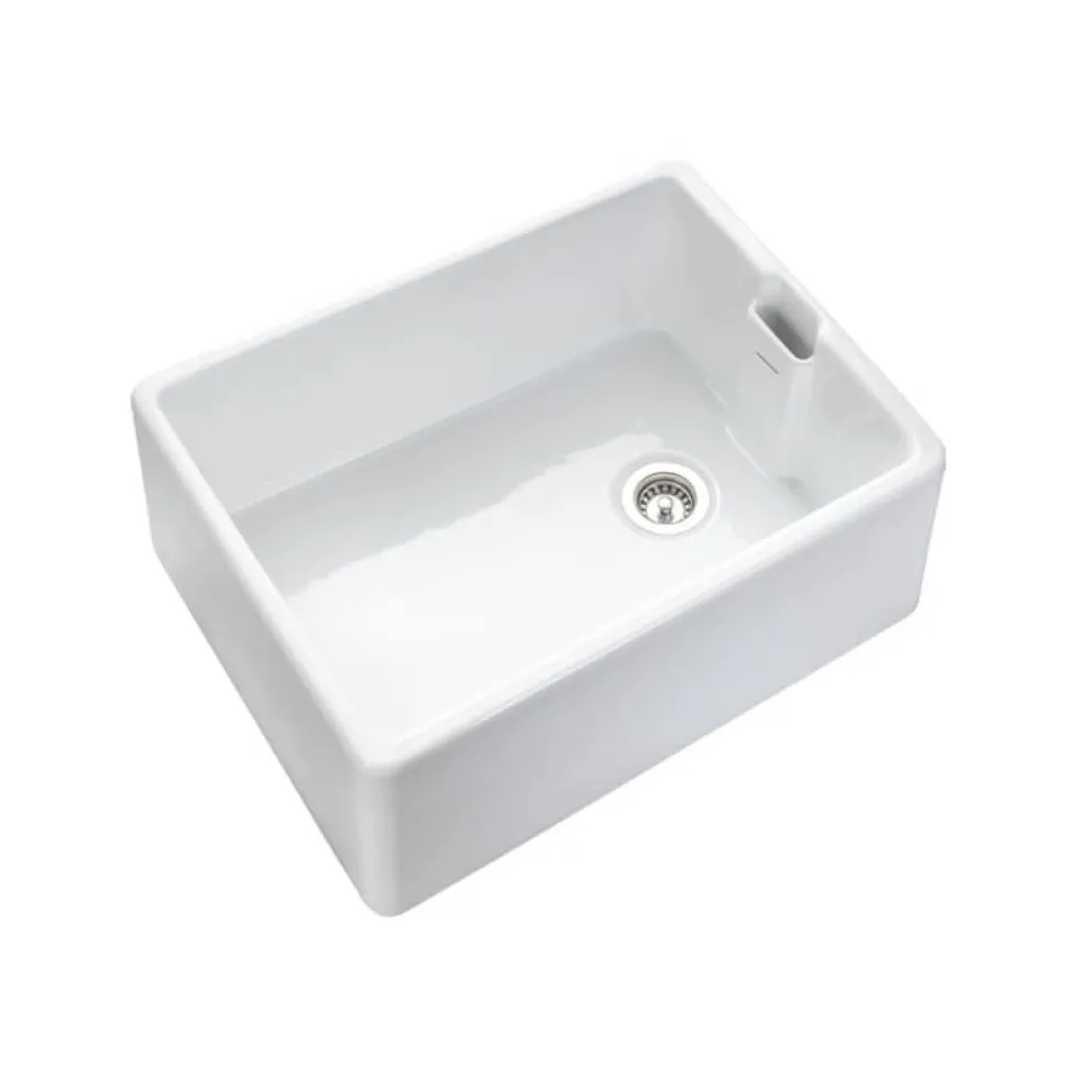 Rangemaster Grange Belfast 1 Bowl Gloss White Fireclay Ceramic Kitchen Sink & Waste - 595 x 455mm