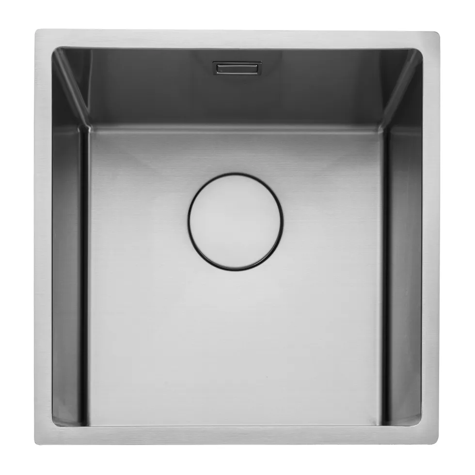 Rangemaster Kube 1 Bowl Brushed Stainless Steel Inset/Undermount Sink & Waste Kit - 440 x 440mm