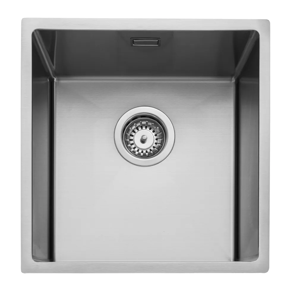 Rangemaster Kube 1 Bowl Brushed Stainless Steel Inset/Undermount Sink & Waste Kit - 440 x 440mm