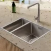 Rangemaster Kube 1.5 Bowl Stainless Steel Inset/Undermount Sink & Waste Kit with Left Hand Small Bowl - 560 x 440mm