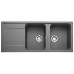Rangemaster Loa 2 Bowl Igneous Granite Kitchen Sink with Reversible Drainer & Waste Kit - 1160 x 500mm