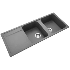 Rangemaster Loa 2 Bowl Igneous Granite Kitchen Sink with Reversible Drainer & Waste Kit - 1160 x 500mm