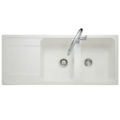 Rangemaster Loa 2 Bowl Igneous Granite Kitchen Sink with Reversible Drainer & Waste Kit - 1160 x 500mm