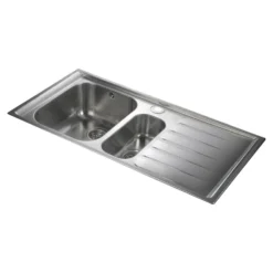 Rangemaster Manhattan 1.5 Bowl Brushed Stainless Steel Sink & Waste Kit with Right Hand Drainer - 1010 x 515mm