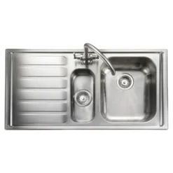 Rangemaster Manhattan 1.5 Bowl Brushed Stainless Steel Sink & Waste Kit with Left Hand Drainer - 1010 x 515mm