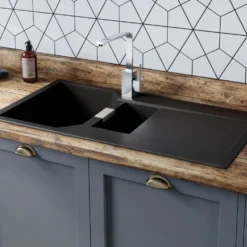 Rangemaster Mayon 1.5 Bowl Igneous Granite Kitchen Sink & Waste Kit with Reversible Drainer - 1000 x 510mm